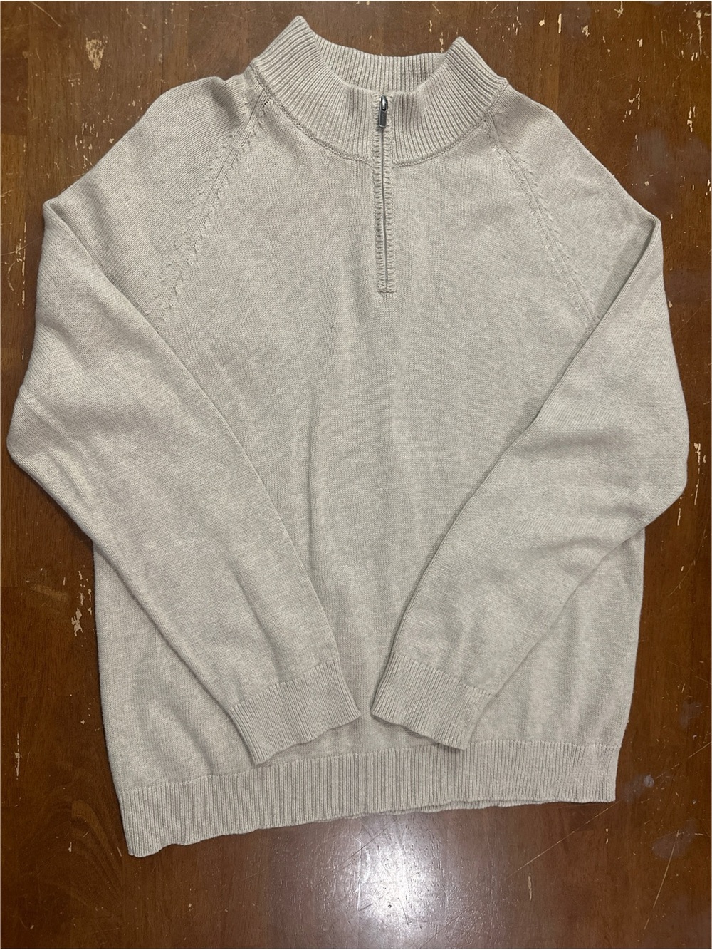 L.L. Bean Men’s Light Beige Half-Zip Mock Neck Sweater 95% Cotton 5% Cahsmere